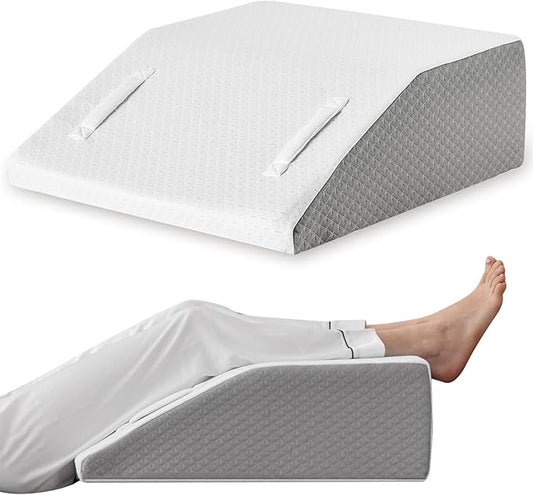 Leg Elevation Pillows for Sleeping, Memory Foam Wedge Pillow for Legs, Knee Wedge Pillow for After Surgery, Swelling, Back Pain and Circulation, Non-Slip Base, Removable Cover (8 Inch, White)