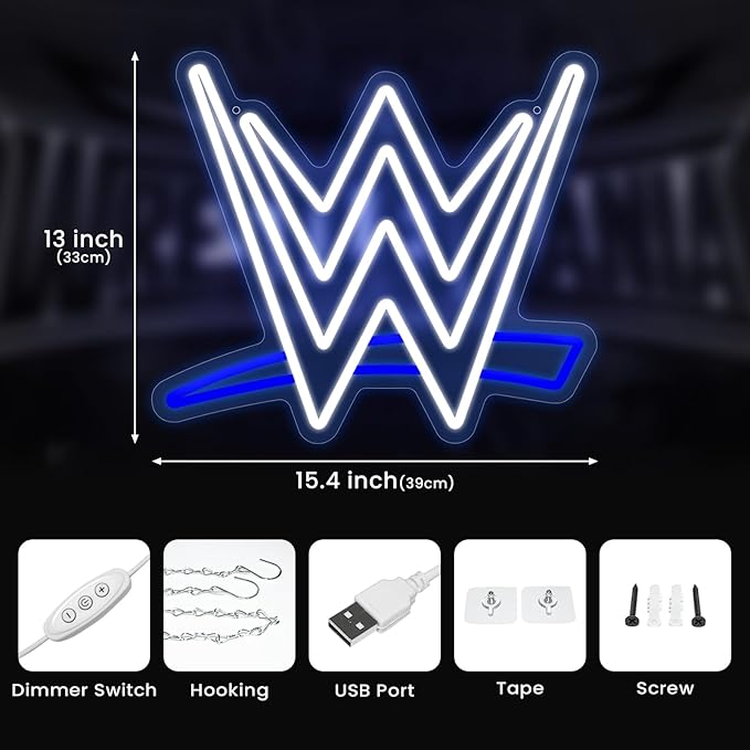Wrestling Neon Sign, LED Wrestling Neon Sign for Wall and Room Decor, USB Night Light for Game Bedroom Birthday Competition Party Gifts (Blue White)