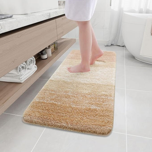 Arotive Microfiber Bathroom Rugs, Shaggy Soft and Absorbent Bath Rug, Non-Slip, Thick Plush Machine Washable Dry Bath Mats for Bathroom, Tub and Shower, 47x17, Beige