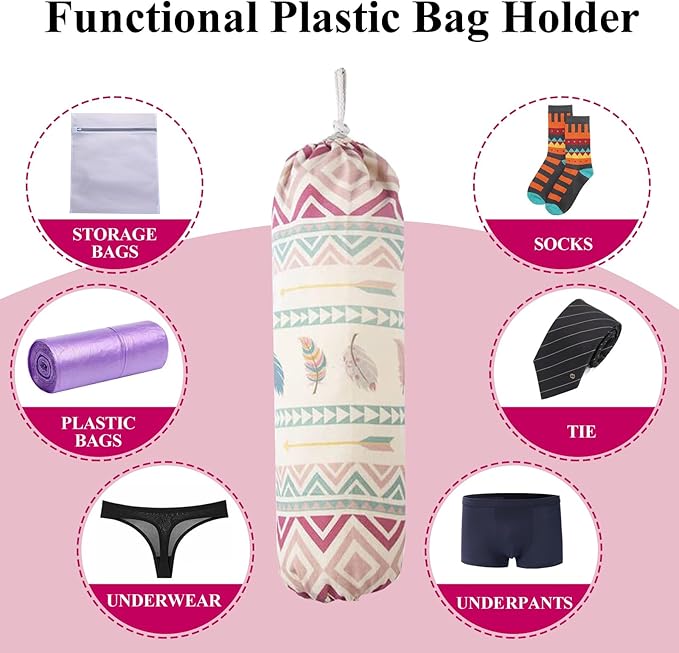 TOGETRUE Plastic Bag Holder, Wall Mount Plastic Bag Organizer Dispenser, Heavy Duty Grocery Bag Storage Holder for Home Kitchen Camper (Pink Style)