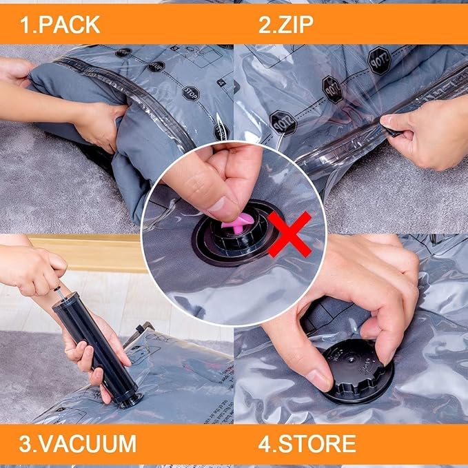 36 Pack Vacuum Seal Bags For Clothing,(6 Jumbo, 6 Large, 6 Medium, 6 Small, 6 Travel roll up bags,6 small Travel roll up bags) Space Saver Bag for Clothes, Blanket, Duvets, Pillows, Comforters