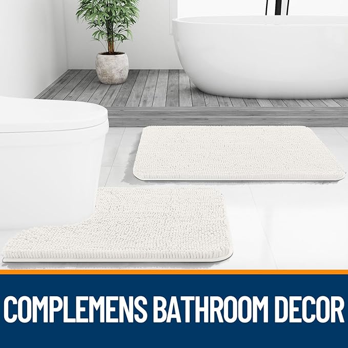 OLANLY Bathroom Rugs 59x24, Extra Soft Absorbent Chenille Bath Rugs, Rubber Backing Quick Dry, Machine Washable Bath Mats for Bathroom Floor, Tub and Shower, Home Decor Accessories, Ivory