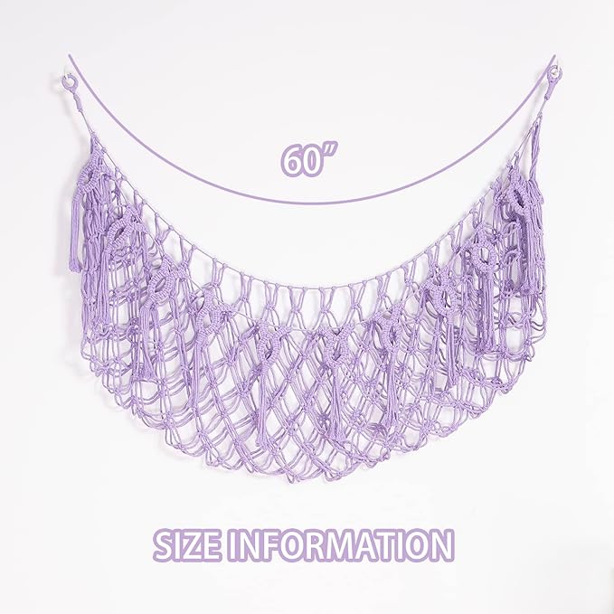 Stuffed Animal Net or Hammock Wall Hanging Net for Stuffed Animal Storage Macrame Toy Display Plush Toy Holder Soft Toy organizer for Nurery Baby Bedroom Playroom-Purple