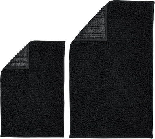 ZiYiJuan Bathroom Rugs, Super Absorbent Luxury Shaggy Chenille Bath Mats, Durable Black 17x24_20x32
