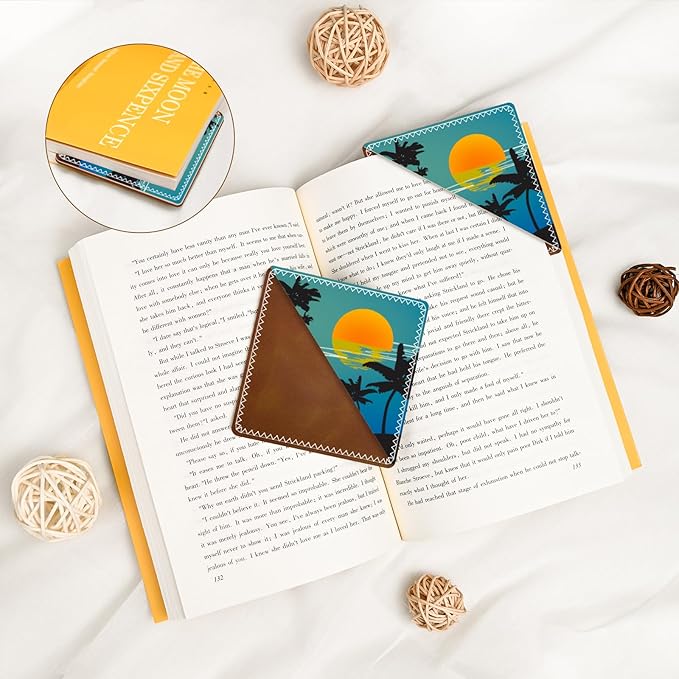 Personalized Leather Bookmarks, Fun & Cute Book Accessories for Reading Lovers, Unbreakable Page Markers for Women Men Girls Boys Student Teacher Kids Retirement Birthday Gifts (Hawaiian Sunset)