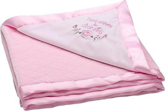 Little Me 2-Ply Baby Blanket with Thank Heaven for Little Girls Embroidery and Satin (Pink, 30 in. x 40 in.)