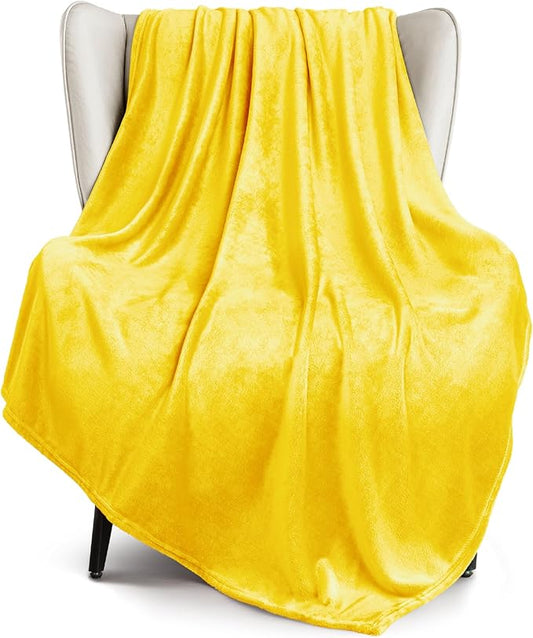 Exclusivo Mezcla Extra Large Fleece Throw Blanket for Couch, Sofa, 300GSM Super Soft and Warm Blankets, Vibrant Yellow Throw All Season Use, Cozy, Plush, Lightweight, 50x70 Inches