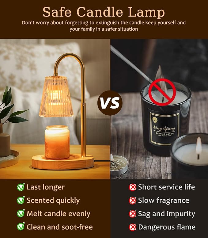 Candle Warmer Lamp with Timer Dimmer Vintage Electric Wax Warmer Home Decor for No Flame Scented Warming Adjustable Height