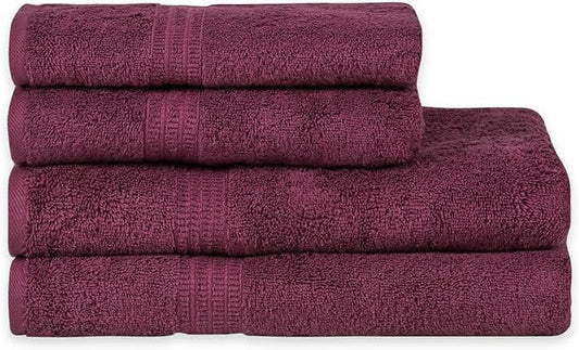 HOMELOVER 4 Piece Towel Set - 100% Organic Cotton 2 Bath Towels & 2 Hand Towels - 500 GSM, Hotel Quality, Soft, Highly Absorbent & Quick Drying Wash Towels for Kitchen & Bathroom (Plum Purple)