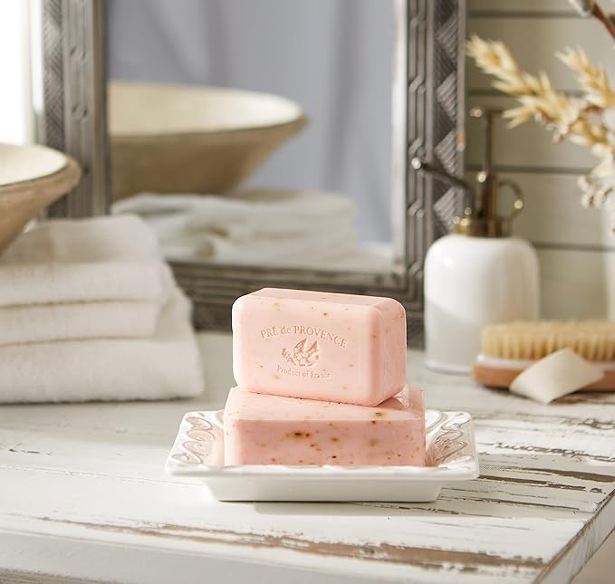 Pre de Provence Artisanal French Moisturizing Soap Bar, Shea Butter Enriched, Quad Milled for Long Lasting Rich Smooth Lather, 5.3 Ounce, Rose Petal
