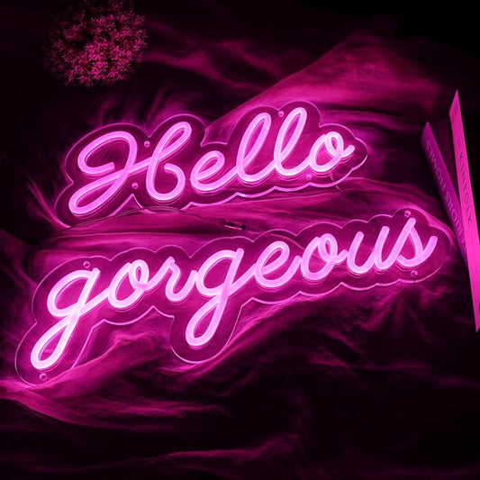 32x5 Inch Hello Gorgeous Neon Sign Pink LED Neon Light Beautiful Wall Art Gift for Girls Party Wall Decor Wedding Birthday Backdrop Bacelorette Party Wth Dimmable Switch