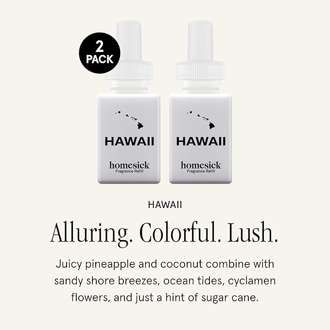 Pura & Homesick Home Scent Refill - Smart Clean Air Diffuser Fragrance - Up to 120-Hours of Luxury Fragrance per Refill - Household Essential - 2 Pack, Hawaii