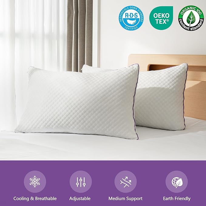 BPC Adjustable Shredded Memory Foam Pillow King Size - Cooling Medium Firm Pillow with Removable Cover Bed Pillows for Sleeping Side Stomach and Back Sleepers, CertiPUR-US