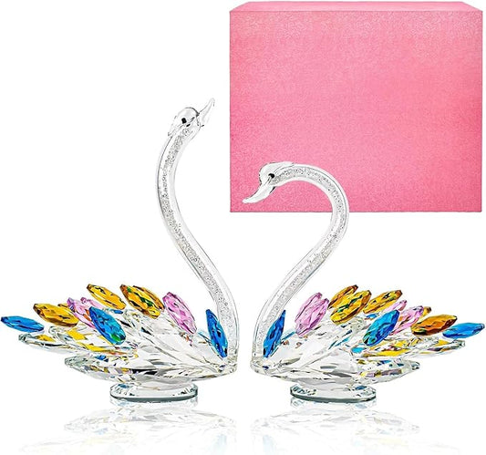 Crystal Swan Decor Figurine Home Collectibles Glass Statue 25th, 50th, 60th, Silver, Golden Wedding Anniversary Cute Elegant Decorations Gifts Ideas for Wife, Couple, Parents