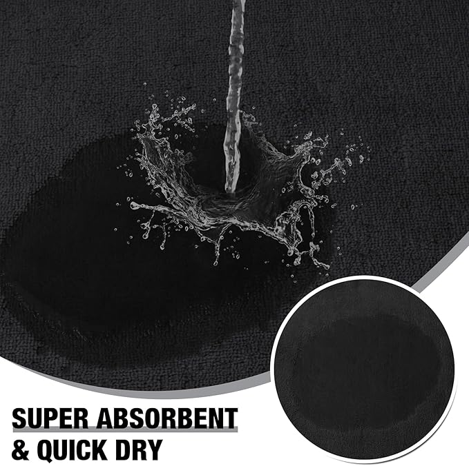 Black Large Bathroom Rugs 36x24, Memory Foam Big Bath Mat Non Slip Washable Shower Rug Soft Absorbent Plush Microfiber Bathroom Floor Tub Bathrug