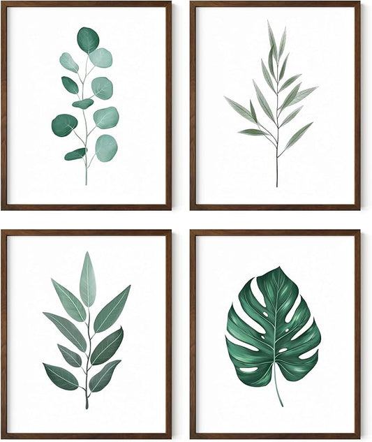 HAUS AND HUES Green Plant Art Print Set of 4-16x20 - Walnut Framed
