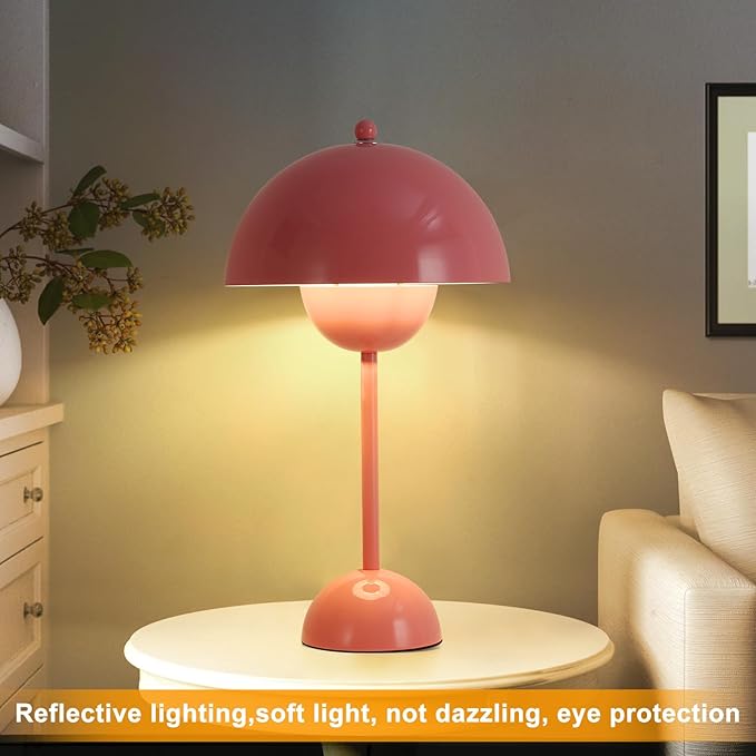 COSYLUX Modern Small Table Lamp for Bedroom, Cute Dome Shade Reflecting Light Reading Lamp for Living Room, Kid's Room, Study, Office, Beside Bedside Nightstand Desk Lamp(Pink)