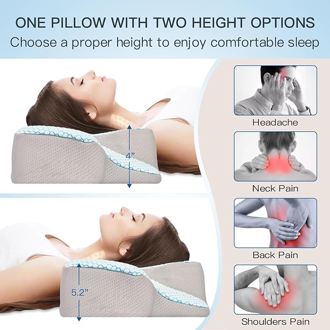 Neck Pillow Memory Foam Pillows: Cooling Cervical Pillows for Neck and Shoulder Pain - Ergonomic Orthopedic Bed Pillow for Side Back Stomach Sleepers