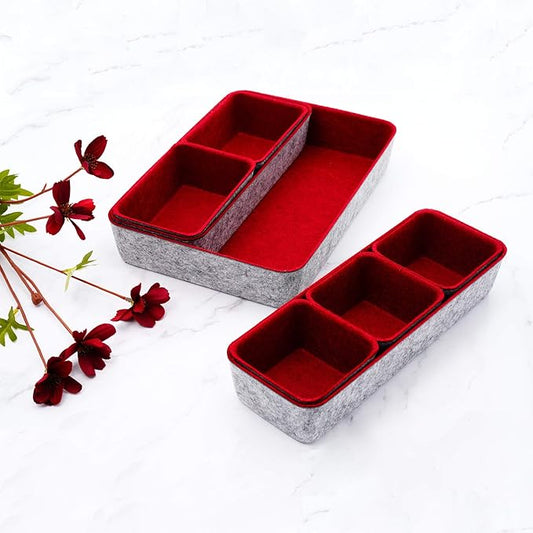 Welaxy drawer organizers trays dividers small shallow felt storage bin soft sturdy office suppliers closet cabinet makeup crafts pens junk desk decluterring box 8-piece (Maroon)
