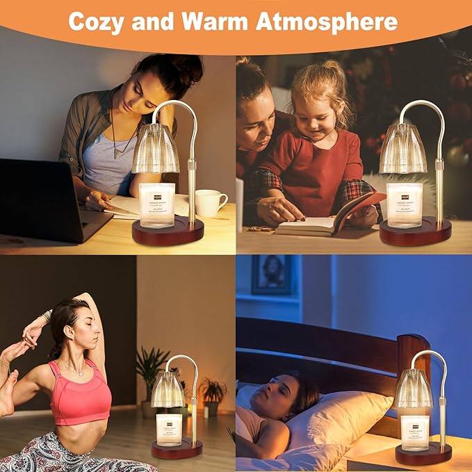 Candle Warmer Lamp with Timer & Dimmer, Candle Warmer Height Adjustable, Fits All Jar Scented Candles, Candle Lamp with 3 Bulbs, Charming Gift Box with Ribbon for Gifting