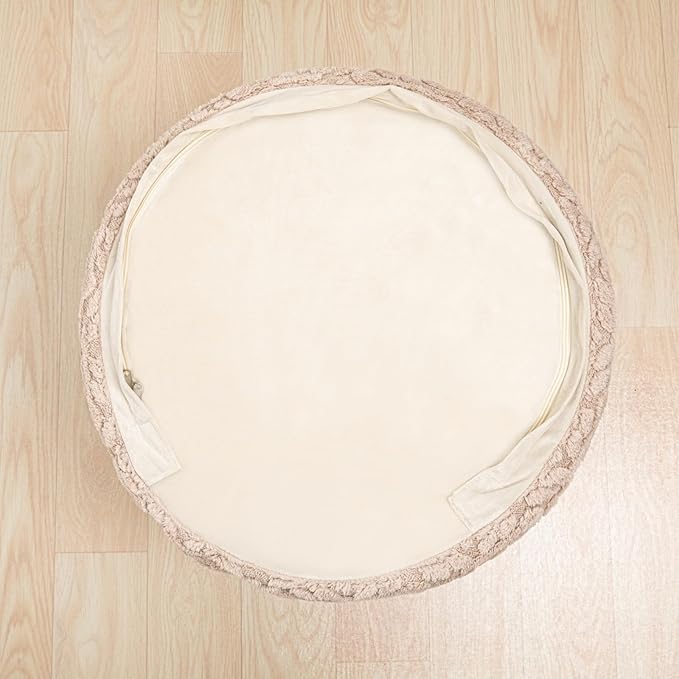 Round Pouf Ottoman Stuffed 20 x 20 x 14 Inches Boho Poof Foot Stool Home Decor Floor Pouffe Ottoman Foot Rest for Couch Sofa Bean Bag Chairs Living Room Bedroom (Light Coffee)
