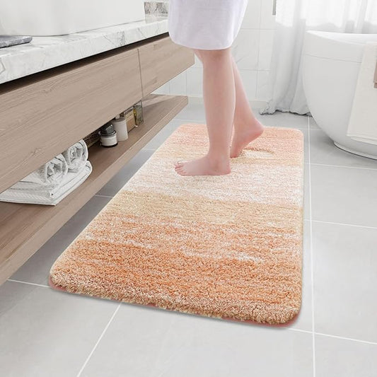 Arotive Microfiber Bathroom Rugs, Shaggy Soft and Absorbent Bath Rug, Non-Slip, Thick Plush Machine Washable Dry Bath Mats for Bathroom, Tub and Shower, 44x24, Peach