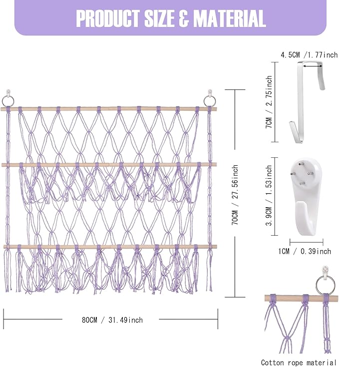 Stuffed Animal Net or Hammock Large Corner Storage for Plushies Stuffed Animals Zoo Wall Hanging Organizer Holder for Toy Hammock, Space-Saving Kids Nursery Decor (Purple)