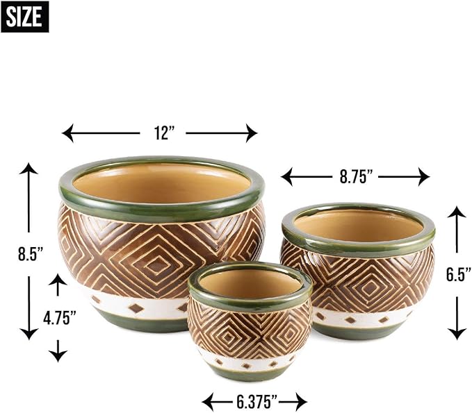 Gifts & Decor Ceramic Jade Garden Planters Flower Plant Pot Set, 3-Piece