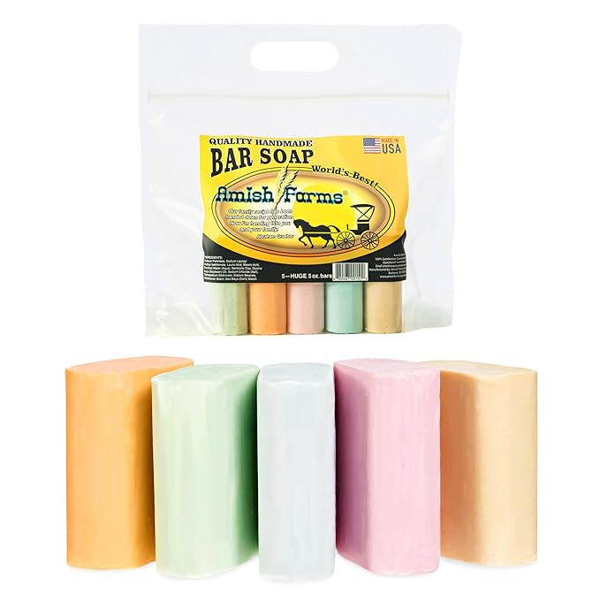 Amish Farms Soap Bar with All Natural Bentonite Clay | Made in USA, Vegan Moisturizing for Sensitive Skin | Women & Mens Face & Body Bath Soap for Shower | Clean Scent | 5 Ounce Each (5 Bars)