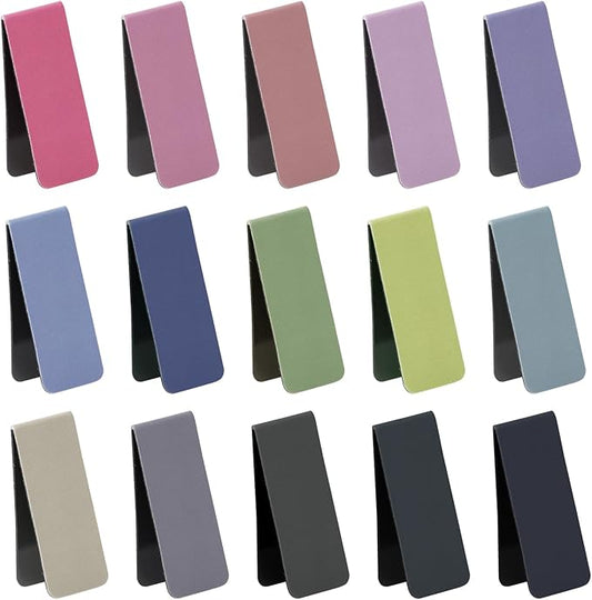 Magnetic Bookmarks 15Pcs Solid Color Mini Page Markers Clips for Women Men Teacher Students Book Lovers Graduation Gift (10x2cm, Solid Color)