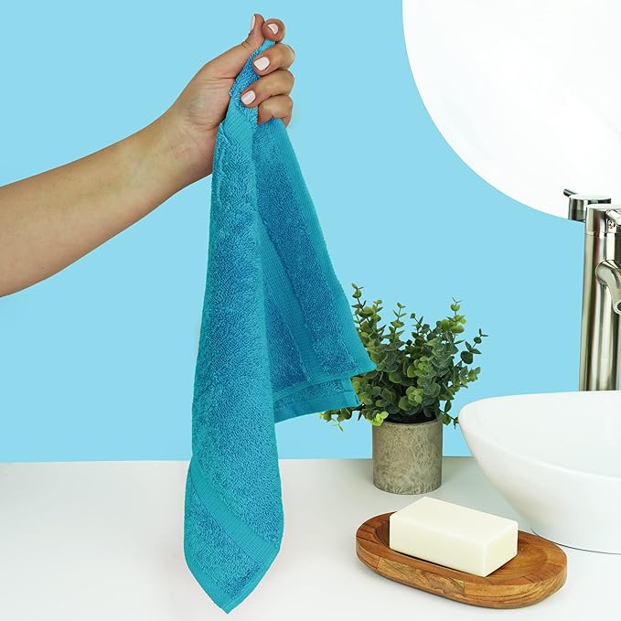 Chakir Turkish Linens | Hotel & Spa Quality 100% Cotton Premium Turkish Towels | Soft & Absorbent (4-Piece Washcloths, Aqua)