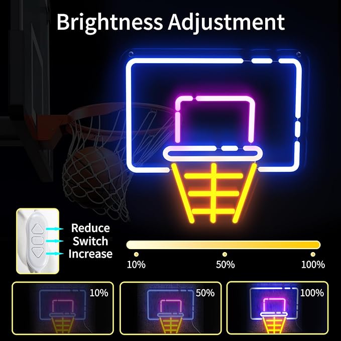 Basketball Hoop Neon Sign for Wall Decor, LED Sign with Dimming Switch for Sports Fans, Kids, Man Cave, Bedroom, Home Accessories, Bar Decor, Party & Holiday Decorations - 13.8" x 12.6"