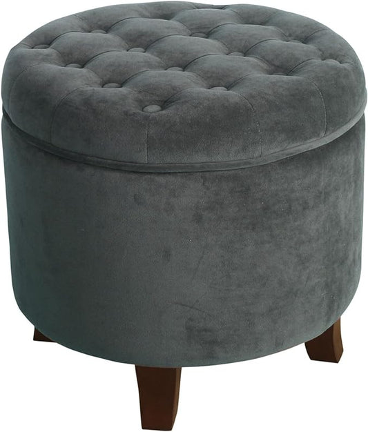 Homepop Home Decor | Upholstered Round Velvet Tufted Foot Rest Ottoman | Ottoman with Storage for Living Room & Bedroom | Decorative Home Furniture, Dark Gray Small