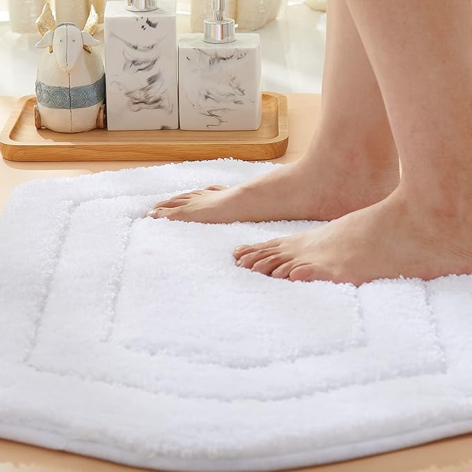 COSY HOMEER Extra Thick Bath Rugs for Bathroom - Anti-Slip Bath Linen Set Mats Soft Plush Yarn Shaggy 100% Strong Polyester Living Room Bedroom Water Absorbent(White,24x36 - Inches)