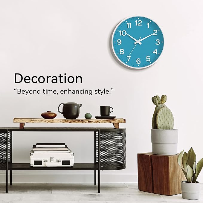 Wall Clock, 10 Inch Silent Wall Clocks Battery Operated-Modern Non Ticking Analog Clock Decorative for Kitchen Bedroom Office Bathroom(Blue)