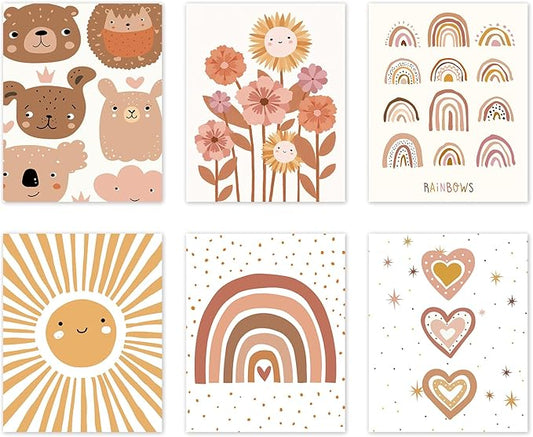 Canssape Set of 6 Boho Baby Nursery Wall Decor | 8"x10" Rainbow Posters for Children's Room | Sunshine Kids Wall Decor Nursery Wall Art Prints (Unframed)