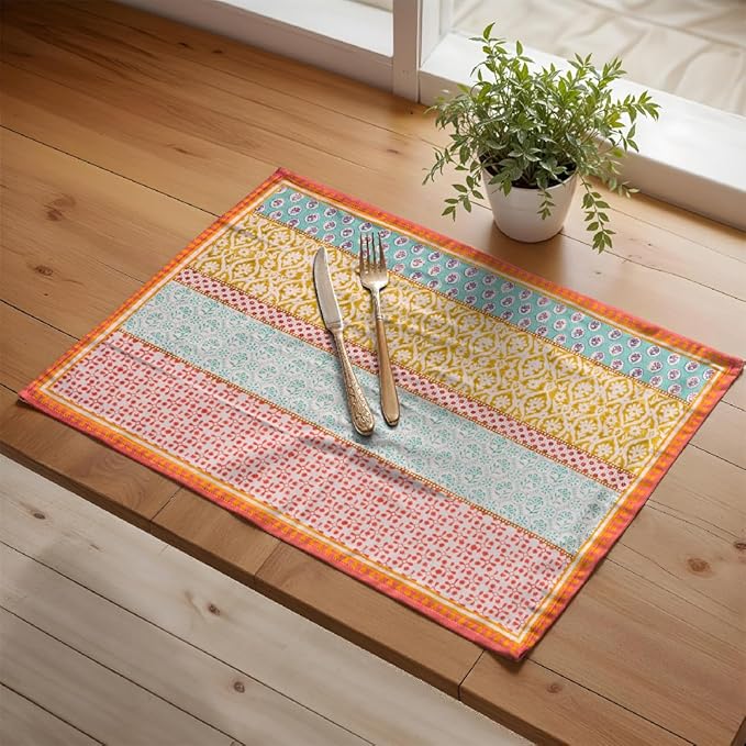 Maison d' Hermine Placemats Set of 4 100% Cotton Washable Cloth Place Mats, Reusable Table Mats for Kitchen Dining Decoration, Party, Wedding, Restaurant Spring/Summer (Provence, 13" x 19")