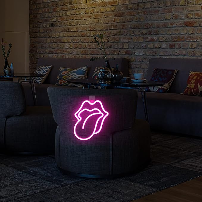 Gamerneon Lips Neon Sign LED Pink Lips Big Tongue Shaped Neon Signs for Wall Decor USB Neon Light Signs for Bedroom Bar Pub Hotel Christmas Wedding Party