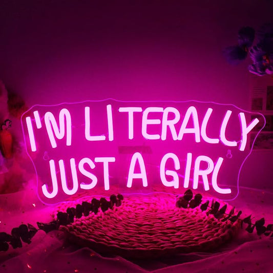 Lucunstar I'M Literally Just A Girl Neon Sign,Pink Led Sign,Led Neon Light for Wall Decor,Light Up Sign for Bedroom,Dimmable Switch USB Connectivity Led Neon Signs for Girlsroom Decor,Party Light