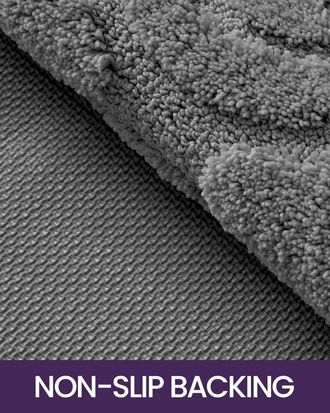 DEXI Bathroom Rug 17x30, Non Slip Washable Bath Mat for Shower Floor, Absorbent Soft Bathmat with Rubber Backing, Plush Fluffy Microfiber Floral Retro Carpet, Dark Grey