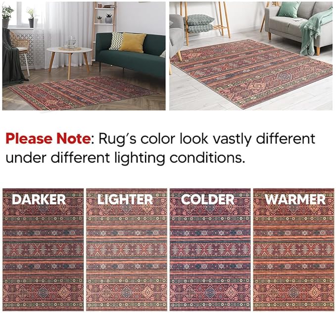 Keen Home Design 5x7 Rug - Machine Washable Area Rug with Non-Slip Backing, Ideal for Living Room, Dining Room, Bedroom - Vintage, Easy Clean, Durable, Low Pile Rug - (5' x 7')