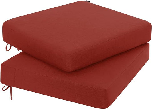 Favoyard Outdoor Chair Cushion 18.5 x 16 x 3 Inch Rainproof & 3-Year Fade Resistant Patio Furniture Cushions with Removable Cover and Adjustable Ties for Garden Sofa Couch Pads Set of 2, Red