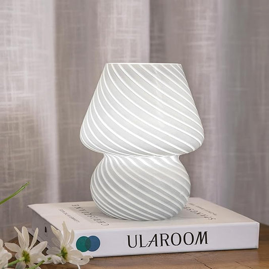 USB Plug-in Mushroom Lamp Small Bedside Table Lamp with 3 Temperature LED Bulb,Free Dimming Nights Light for Bedroom/Living Room/Entryway/Corner Decor (Stripe White)