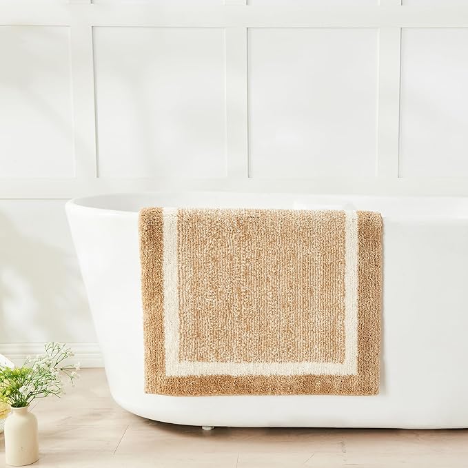 CozeCube Bath mats for Bathroom Non Slip, Plush Shaggy Bath Rugs for Bathroom Washable, Extra Soft and Absorbent Microfiber Bath Rugs, Beige, 47" x 24"