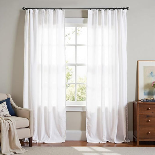 jinchan Linen Blend Curtains 96 inch Length 2 Panels for Bedroom Living Room, Floor to Ceiling 60 inch Wide Farmhouse Drapes with Rod Pocket Back Tab(60W x 96L, Off White)