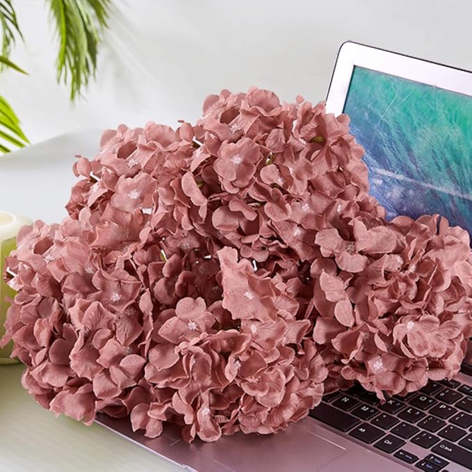 Hydrangea Silk Flower Heads 10 Dusty Rose Artificial Hydrangea Silk Flowers Head for Wedding Centerpieces Bouquets DIY Floral Decor Home Decoration with Long Stems.