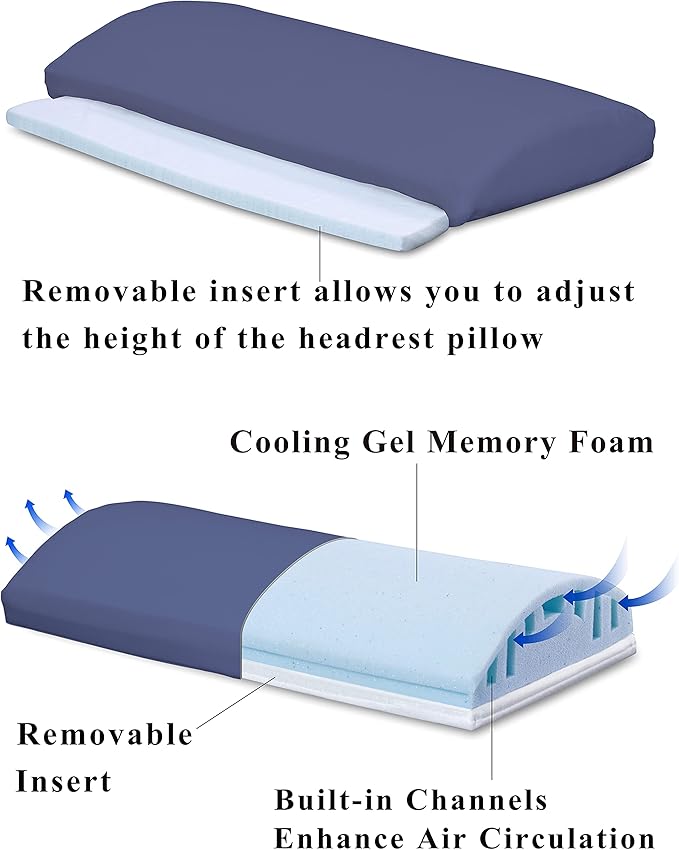 InteVision Extra Large Bed Wedge Pillow (33 x 30.5 x 7.5 inch) and Headrest Pillow in One Package - Help Relief from Acid Reflux, Post Surgery, Snoring - Egyptian Cotton Cover - 2 inch Memory Foam Top