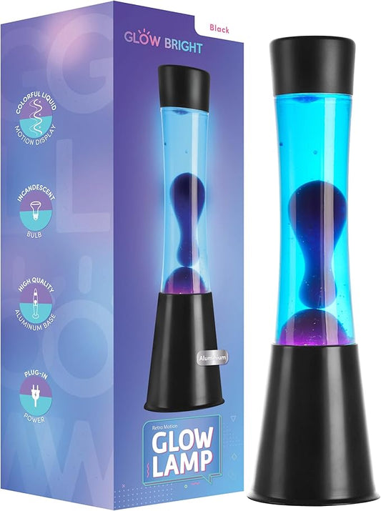 15.43" Cylinder Glow Lamp with Black Base, Blue Liquid and Purple Wax, Novelty Lamp and Home Décor for Adults, Teens and Kids