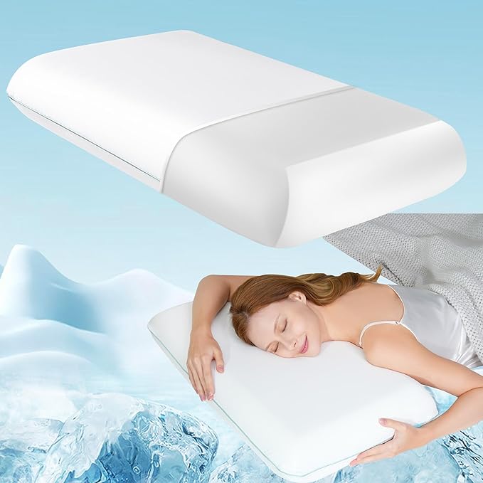Soft Cooling Memory Foam Pillow, Neck Pillow for Sleeping, Cervical Neck Pillow for Side Sleepers, Back Stomach Sleepers, Ergonomic Pillow for Neck Pain Relief, Orthopedic Deep Sleep Pillow