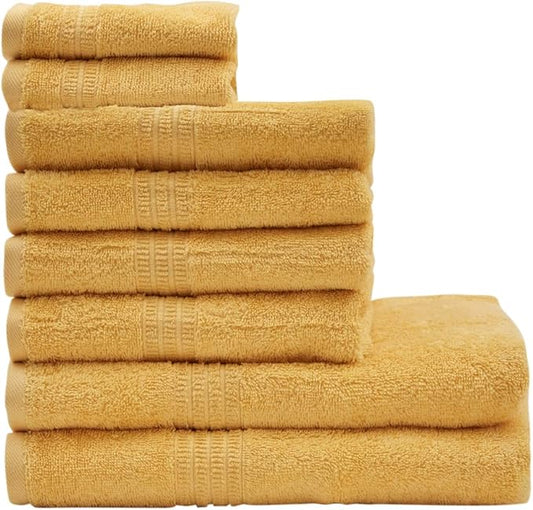 HOMELOVER 8 Piece Towel Set - 100% Organic Cotton, 2 Bath Towels, 4 Hand Towels, 2 Washcloths - 500 GSM, Hotel & Spa Quality, Soft, Quick Dry, Highly Absorbent Bathroom Essentials (Lemon Yellow)